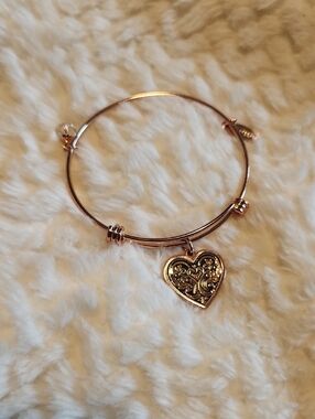 Unwritten Gold-Tone Heart Filigree Charm Bangle Love Is All That Matters
